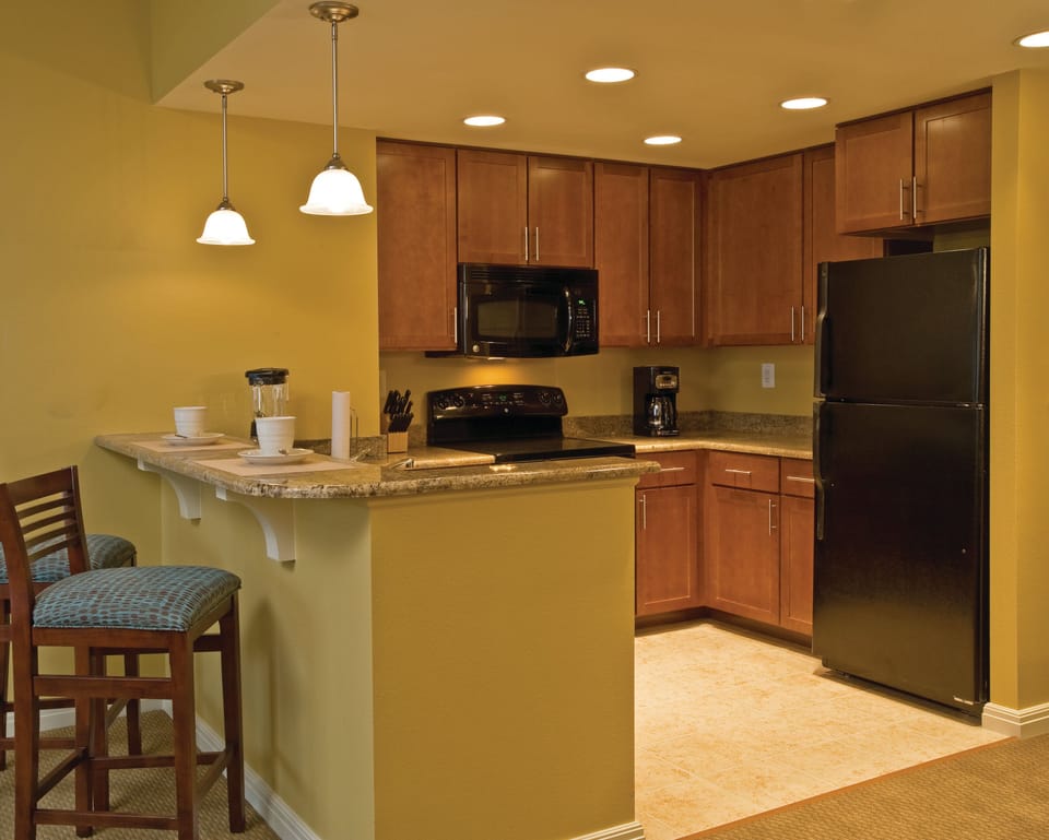 Full-size fridge, microwave, oven, stovetop