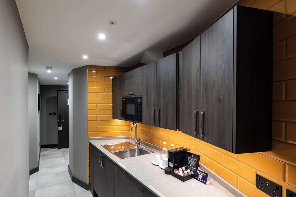 Deluxe Apartment, Kitchenette | Private kitchen | Fridge, eco-friendly cleaning products