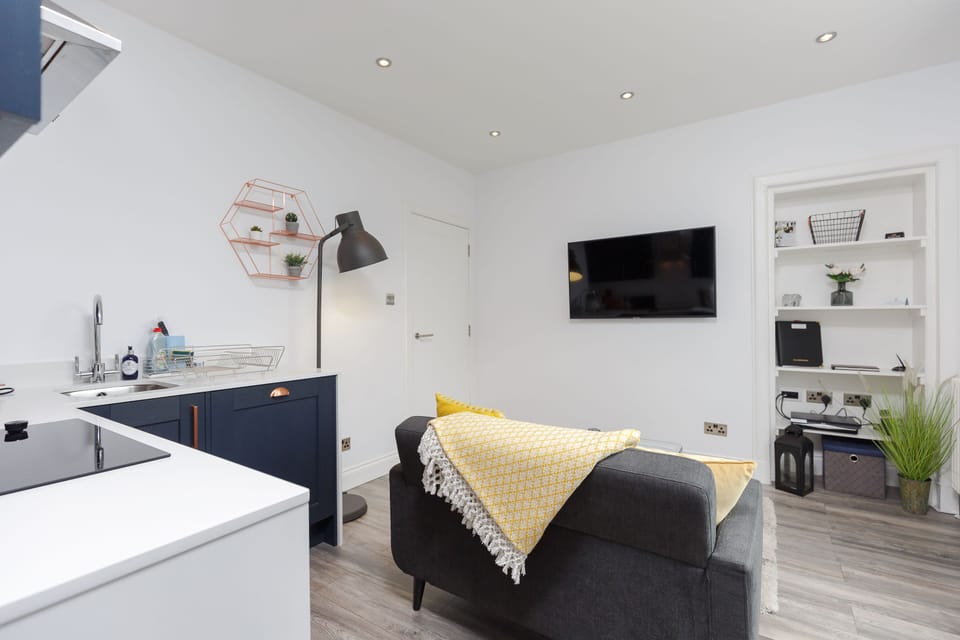 Superior Apartment, 1 Bedroom | Living area | 49-inch LED TV with premium channels, TV, Netflix