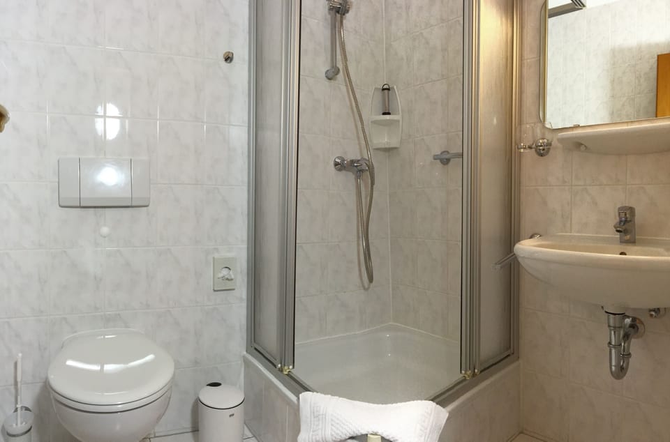 Shower, free toiletries, hair dryer, towels