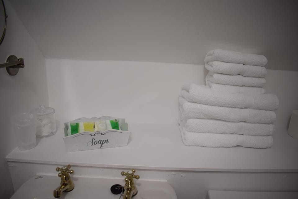 Shower, free toiletries, hair dryer, towels