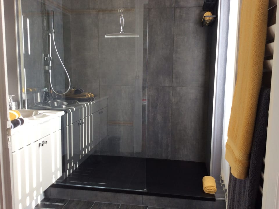 Shower, free toiletries, hair dryer, bathrobes