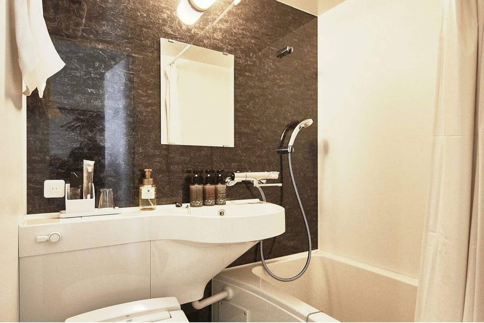 Shower, free toiletries, hair dryer, slippers