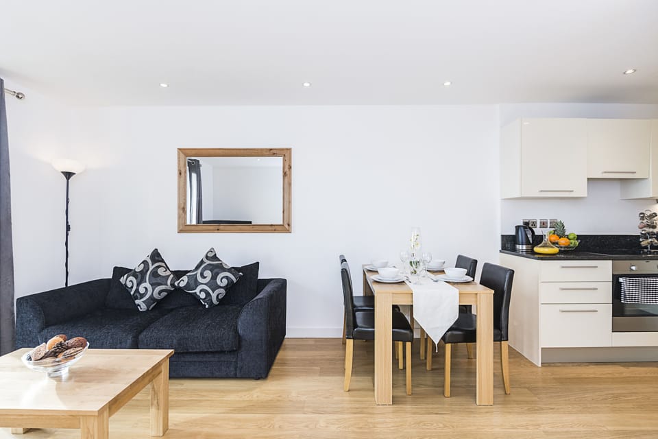 City Apartment, 1 King Bed, Non Smoking, City View | Living area | Flat-screen TV