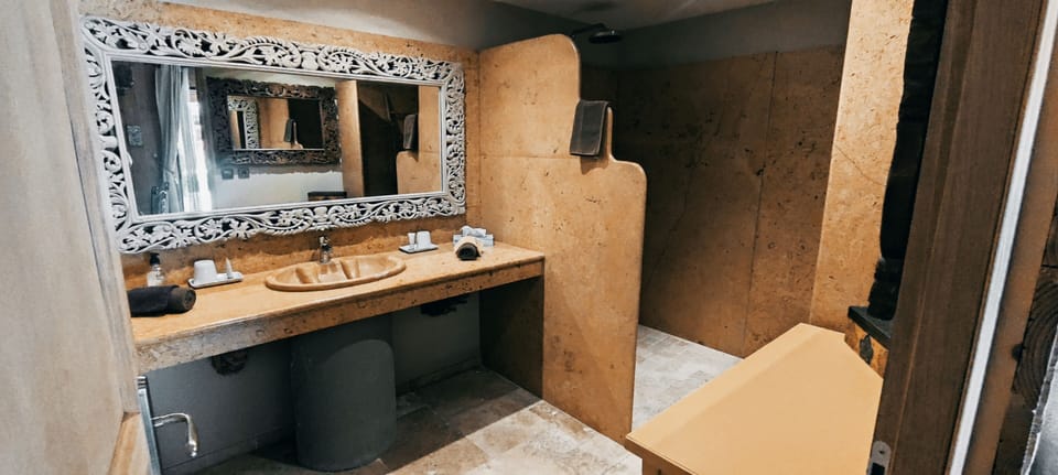 Double Room 1, Pool View | Bathroom | Shower, free toiletries, hair dryer, towels