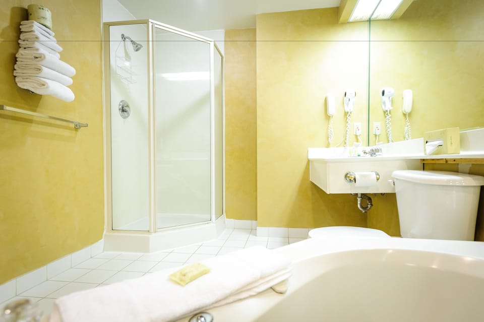 Family Suite, 1 King Bed with Sofa bed | Bathroom | Combined shower/tub, jetted tub, free toiletries, hair dryer