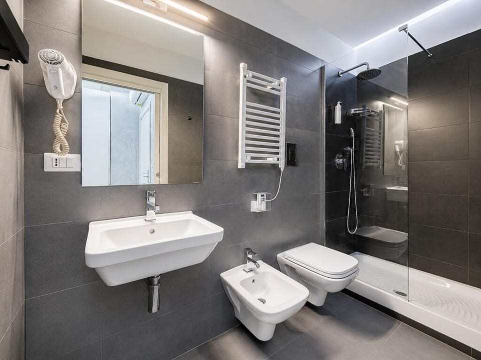 Shower, free toiletries, hair dryer, bidet