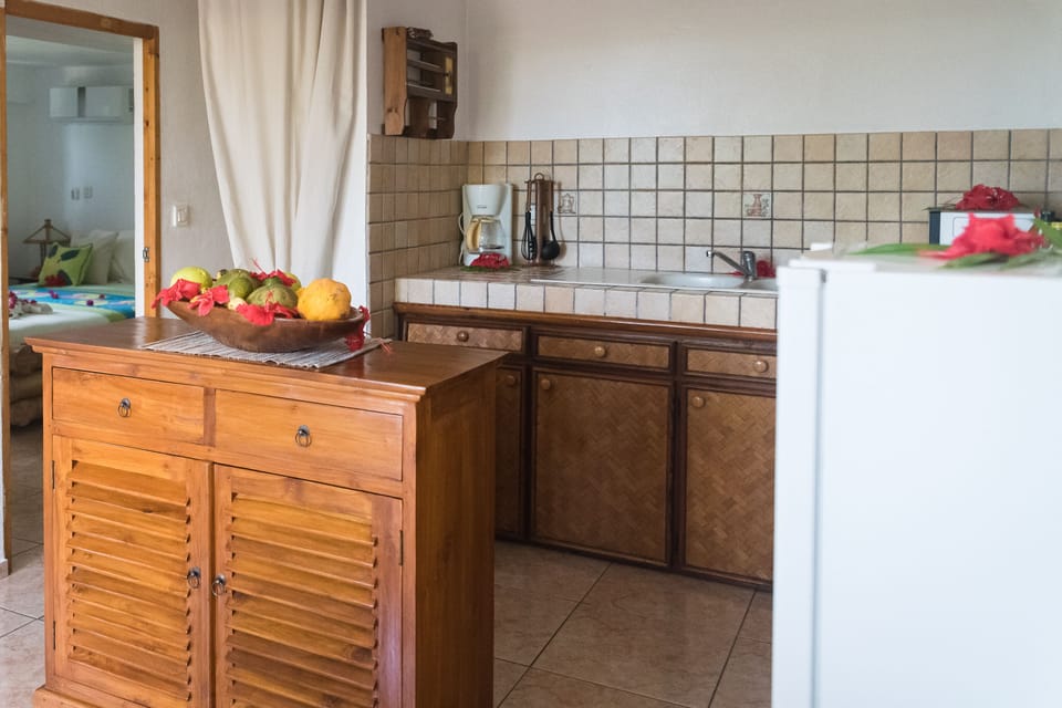 Family Apartment, 2 Bedrooms, Lagoon View (Fare Anoari) | Private kitchen | Shared fridge, microwave