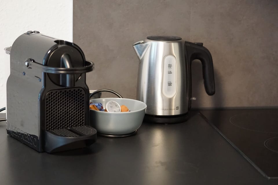 Full-size fridge, microwave, stovetop, espresso maker