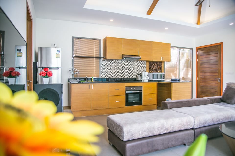 2 Bedrooms Pool Villa | Private kitchen | Full-size fridge, microwave, oven, stovetop