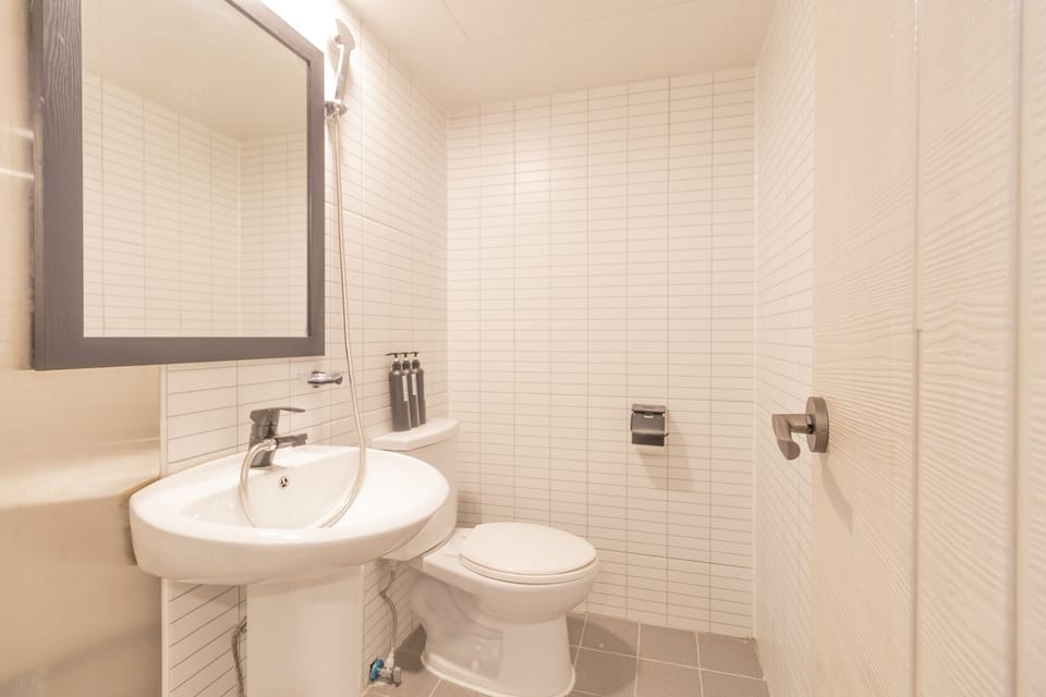 Shower, free toiletries, hair dryer, towels