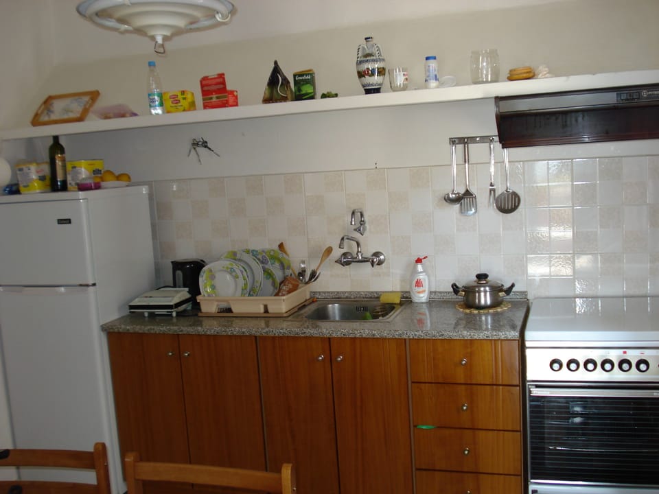 Economy Apartment | Private kitchen | Fridge, stovetop, electric kettle, cookware/dishes/utensils