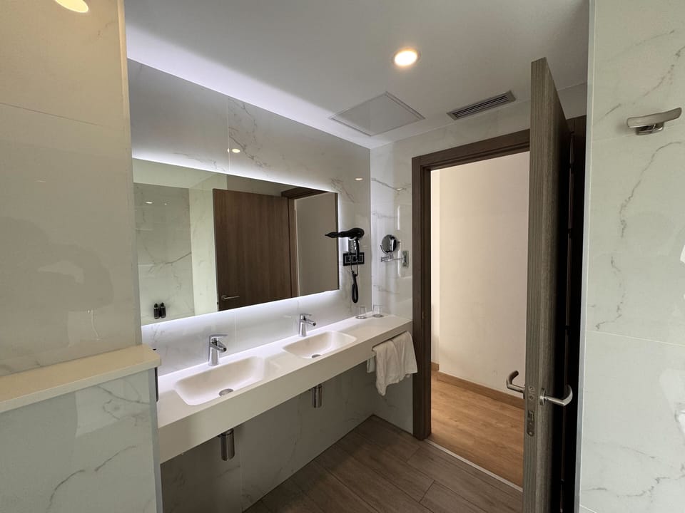 Suite | Bathroom | Shower, hair dryer, towels, soap