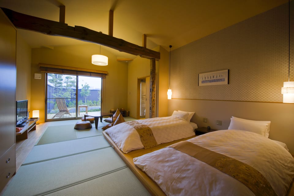 Japanese Western Style Room for 3 Guests with Open-air Bath and Garden View (Type B) | Premium bedding, in-room safe, desk, free WiFi