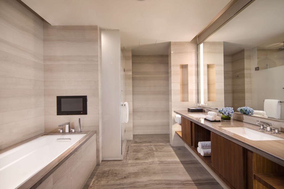 Executive Suite | Bathroom | Separate tub and shower, rainfall showerhead, free toiletries