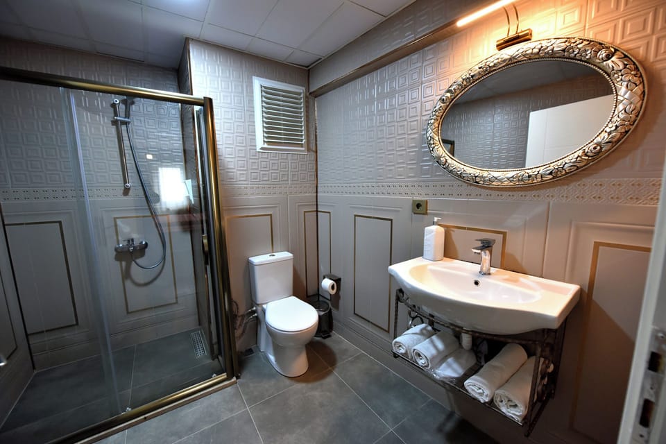 Shower, free toiletries, hair dryer, slippers