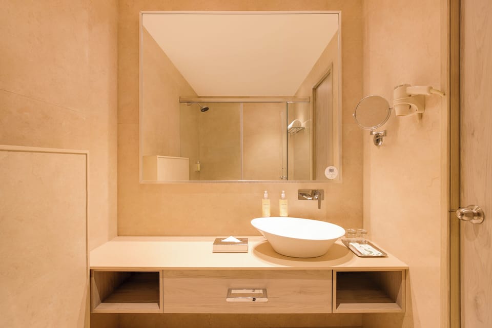 Deluxe suite | Bathroom | Shower, slippers, bidet, towels