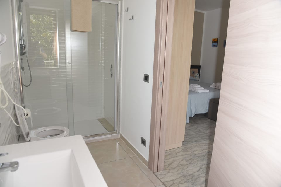 Shower, free toiletries, hair dryer, bidet