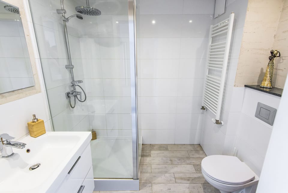 Apartment (Old Market) | Bathroom | Shower, rainfall showerhead, hair dryer, slippers