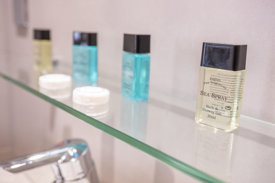 Shower, free toiletries, hair dryer, towels