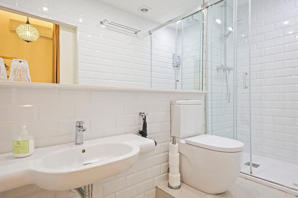 Interior doble estándar | Bathroom | Shower, rainfall showerhead, free toiletries, hair dryer