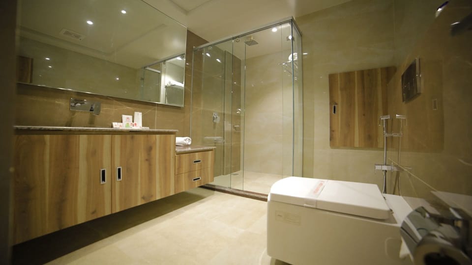 Shower, bathrobes, slippers