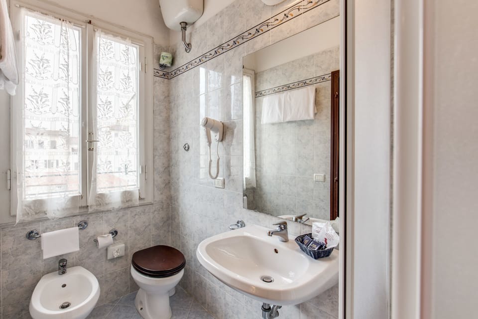 Free toiletries, hair dryer, bidet, towels