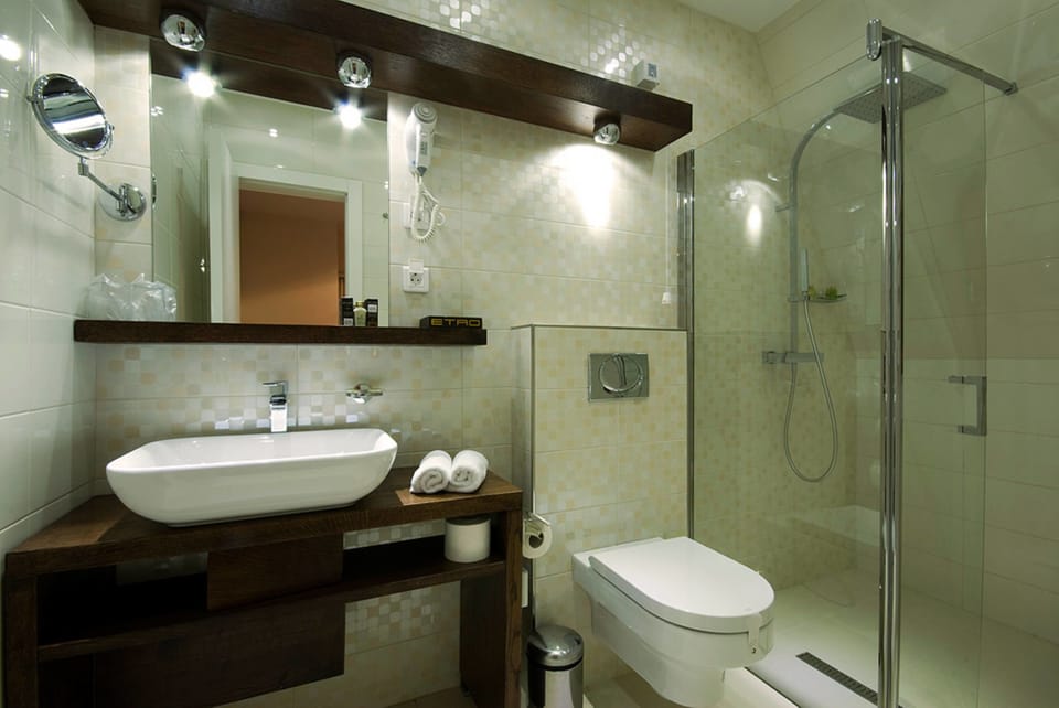 Hair dryer, bathrobes, slippers, towels
