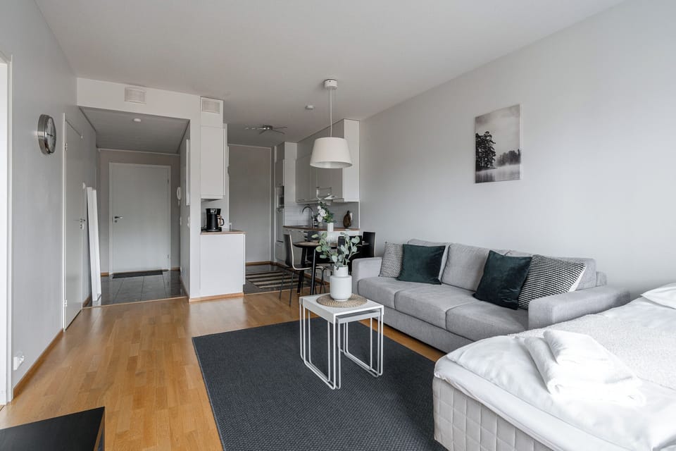 Superior Apartment, 1 Bedroom, Sauna, Lake View | Living room | 55-inch Smart TV with cable channels, TV