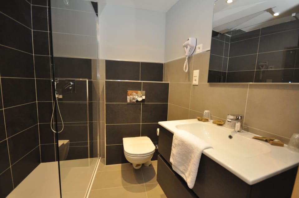 Shower, free toiletries, hair dryer, towels