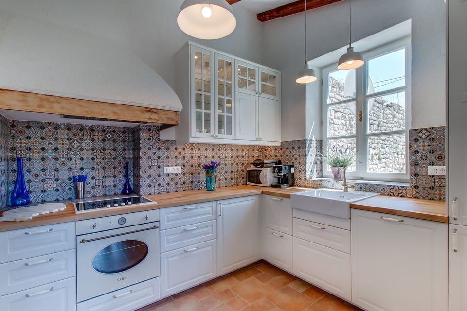 Unique Antistress Oasis Villa Antiqua | Private kitchen | Full-size fridge, microwave, oven, stovetop
