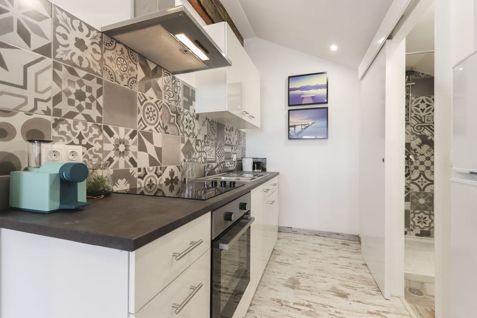 Apartment, 1 Bedroom, Kitchen | Private kitchen | Fridge, microwave, oven, stovetop