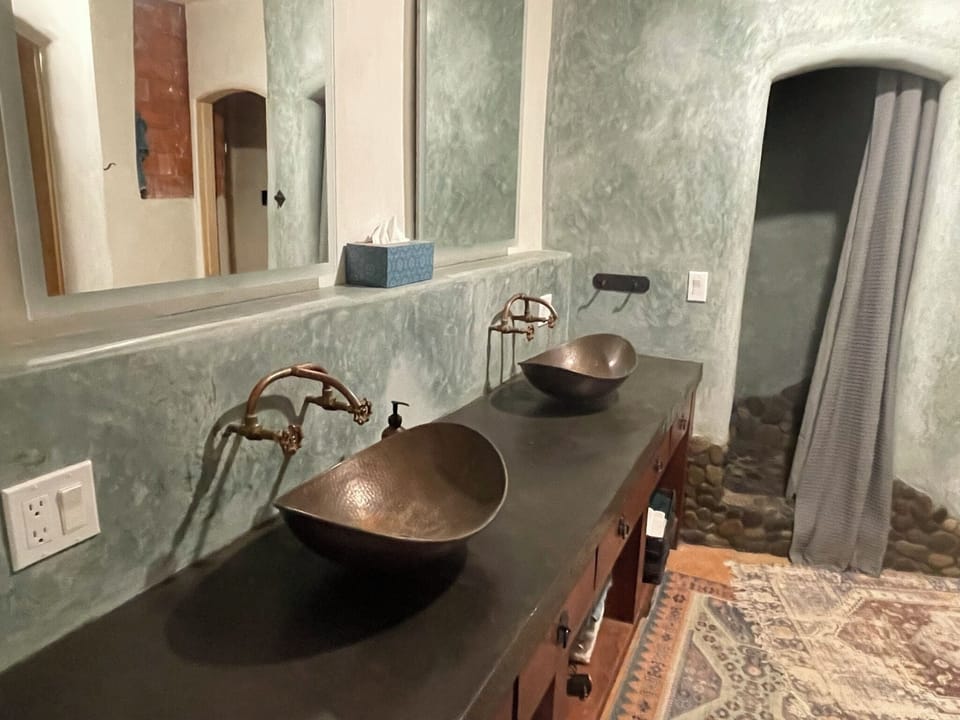 Yellow Room | Bathroom | Separate tub and shower, deep soaking tub, rainfall showerhead, soap