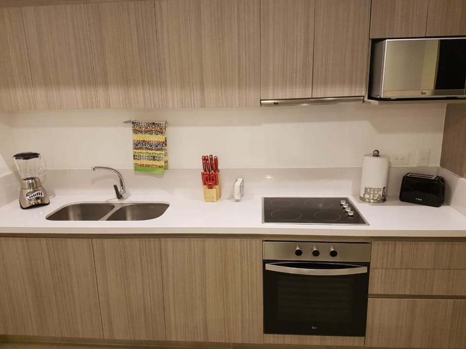 Apartment | Private kitchen | Fridge, microwave, oven, stovetop