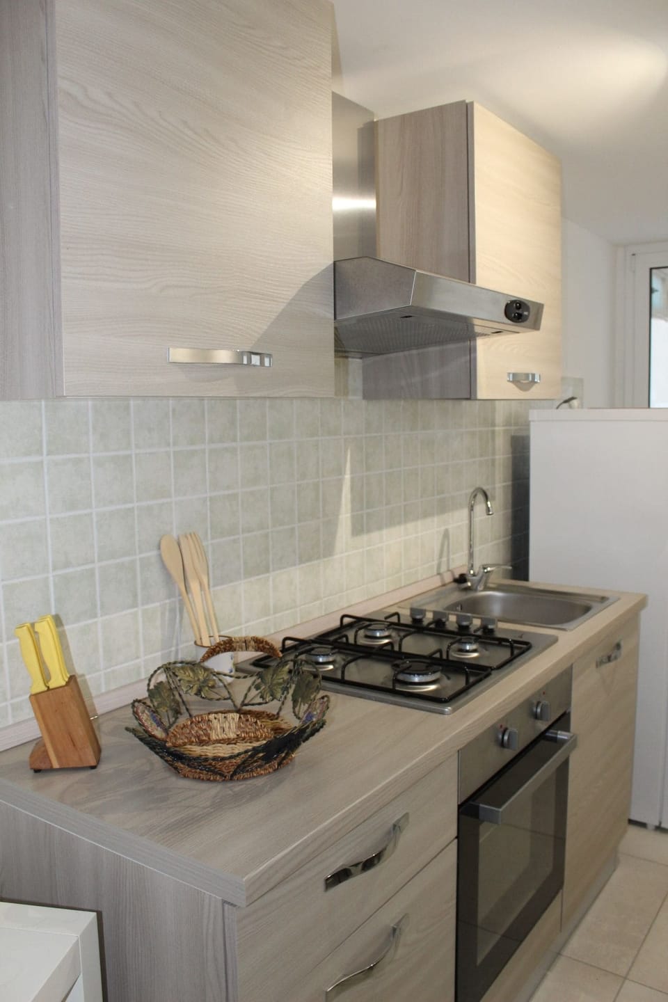 Full-size fridge, oven, stovetop, cookware/dishes/utensils