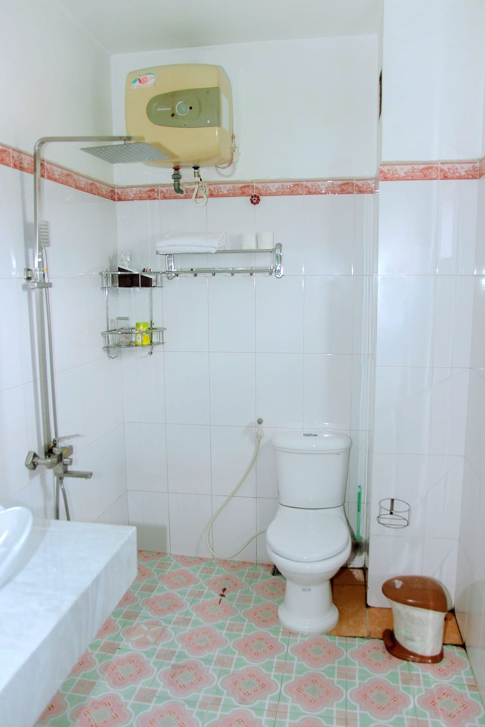 Shower, free toiletries, hair dryer, slippers