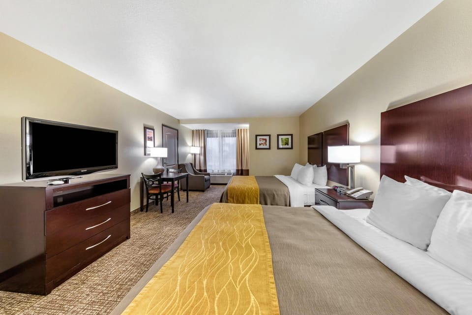 Standard Room, 2 Queen Beds, Non Smoking | Pillowtop beds, desk, laptop workspace, blackout drapes