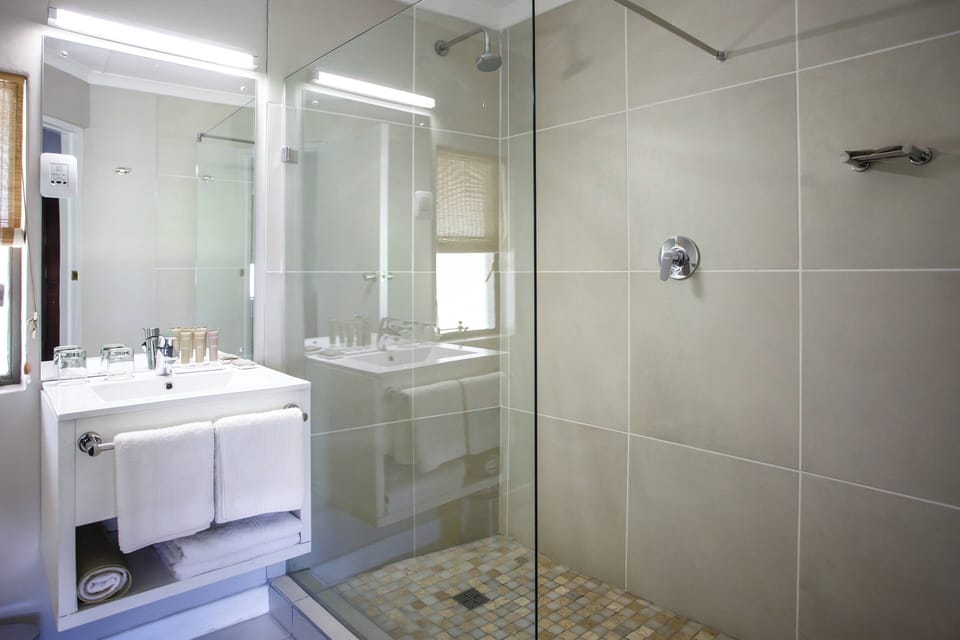 Shower, eco-friendly toiletries, hair dryer, towels