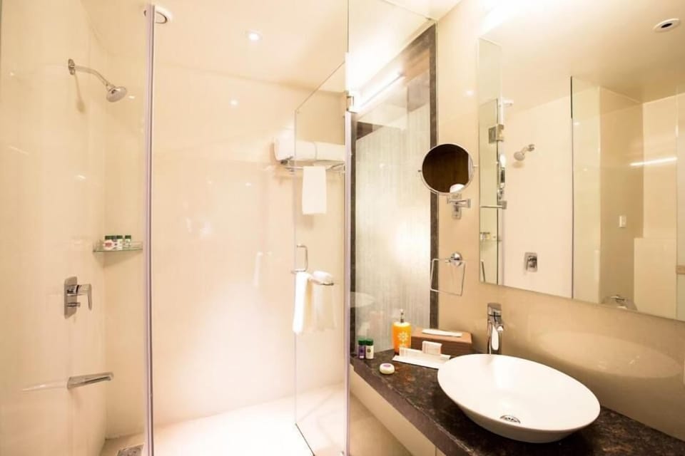 Shower, free toiletries, towels