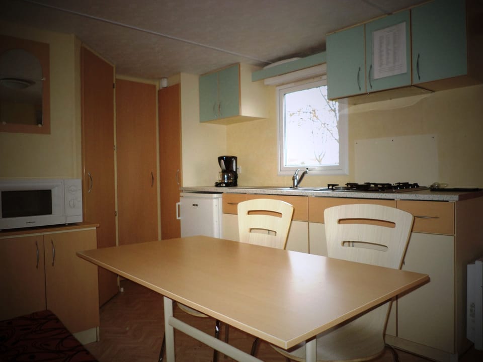 Basic Mobile Home | Private kitchen | Fridge, microwave, stovetop, coffee/tea maker