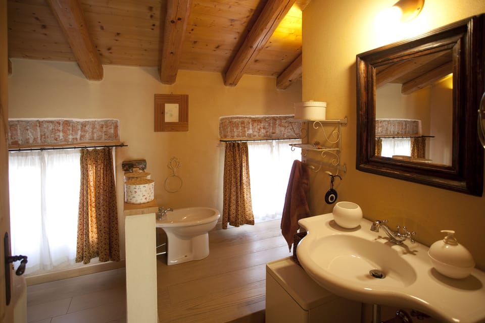 Combined shower/tub, free toiletries, hair dryer, bidet