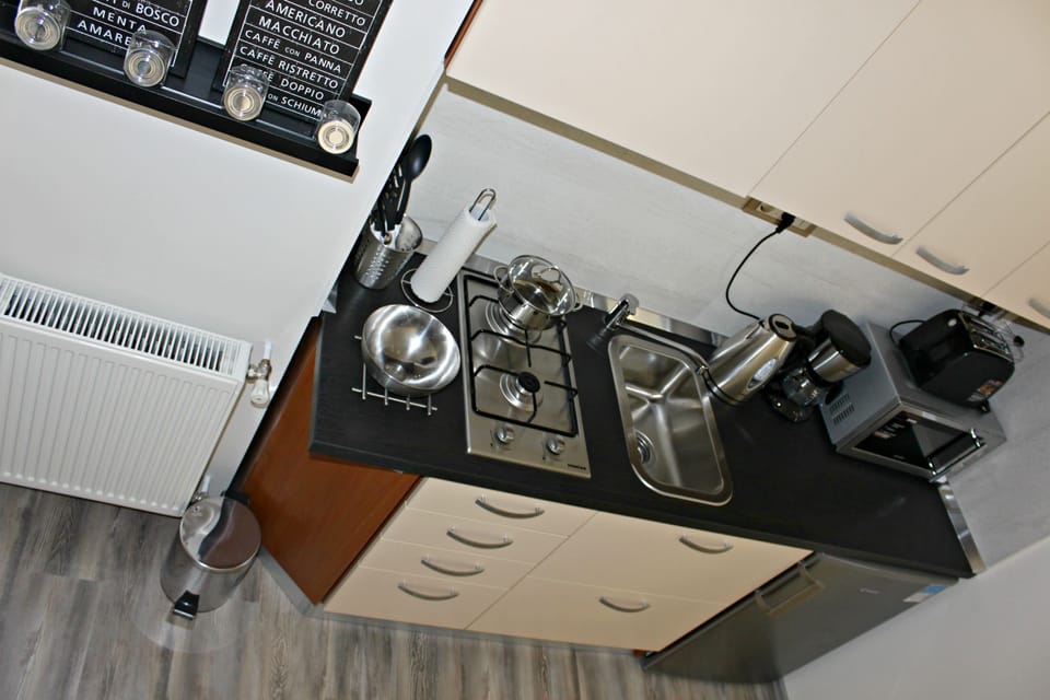 Apartment | Private kitchen | Full-size fridge, microwave, oven, stovetop