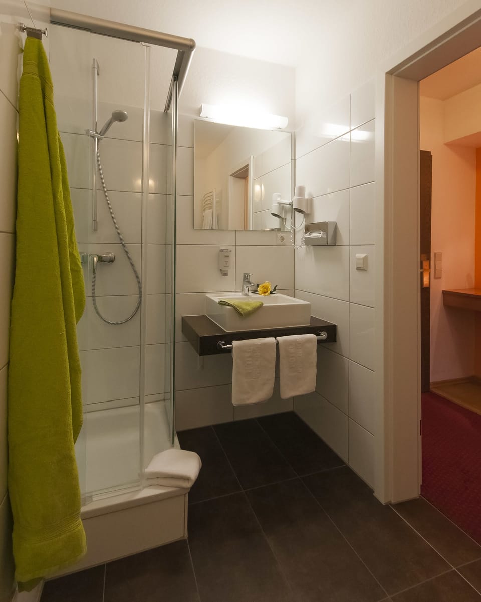 Shower, free toiletries, hair dryer, bathrobes