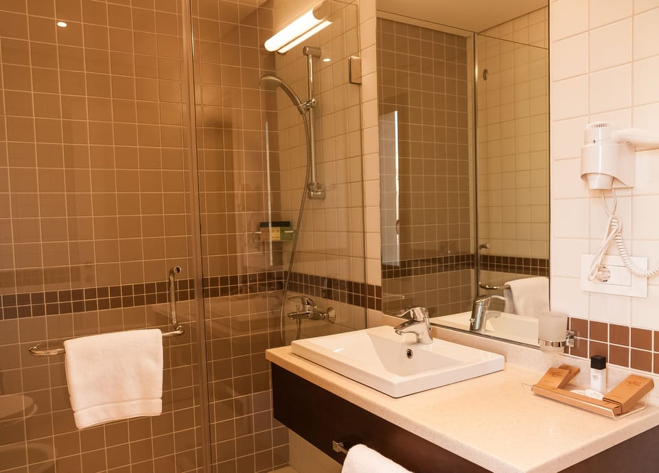 Bathtub, free toiletries, hair dryer, bathrobes