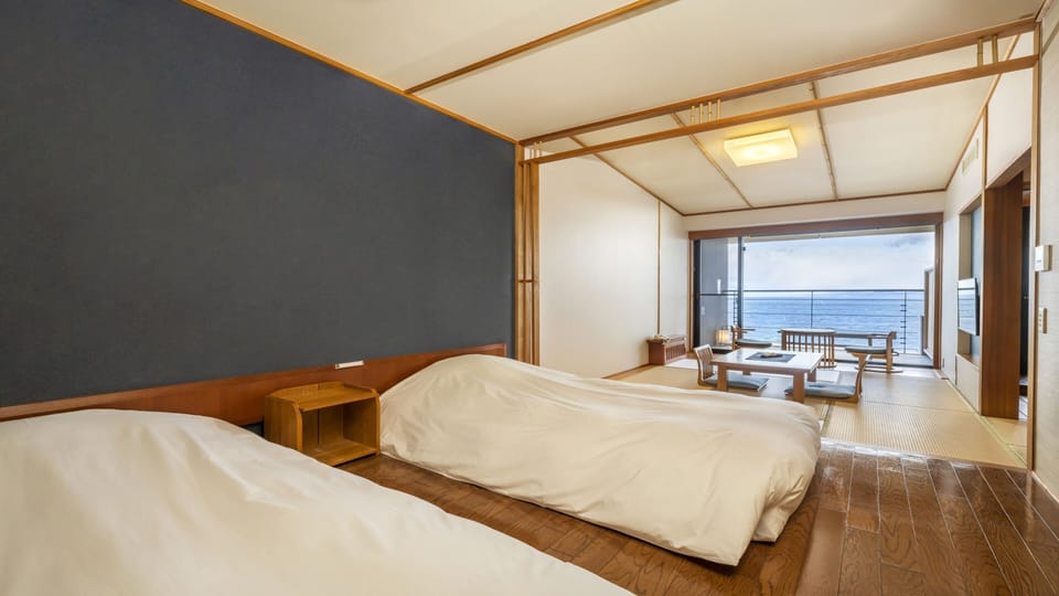 "Nami" Japanese Western Style Room, Ocean View, Private Open Air Bath, Non Smoking | In-room safe, desk, WiFi (free), bed sheets
