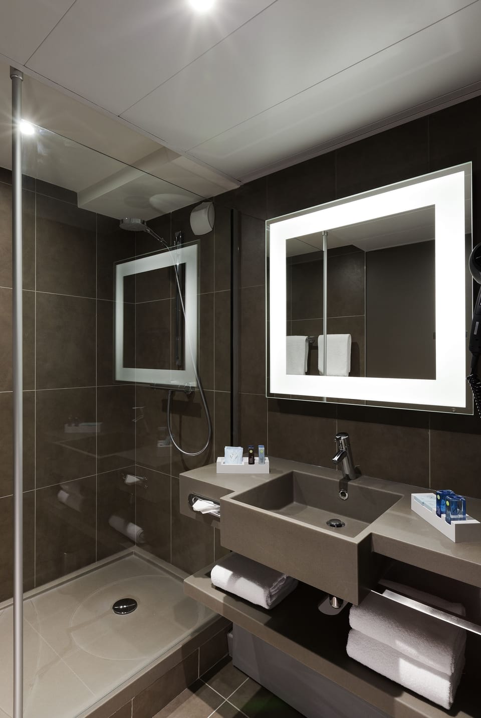 Eco-friendly toiletries, hair dryer, towels