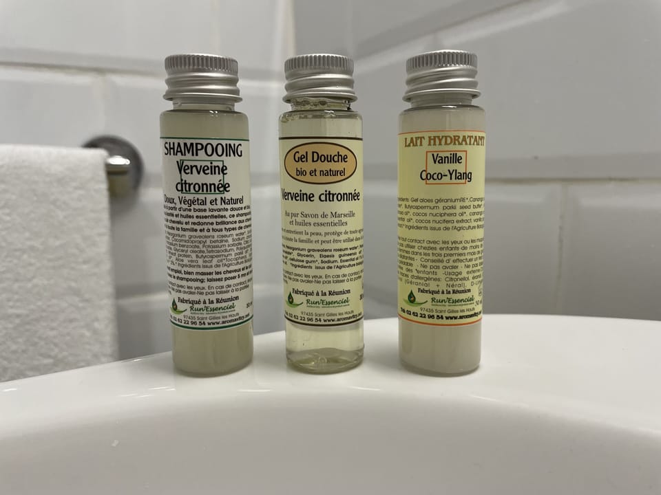 Shower, free toiletries, hair dryer, towels