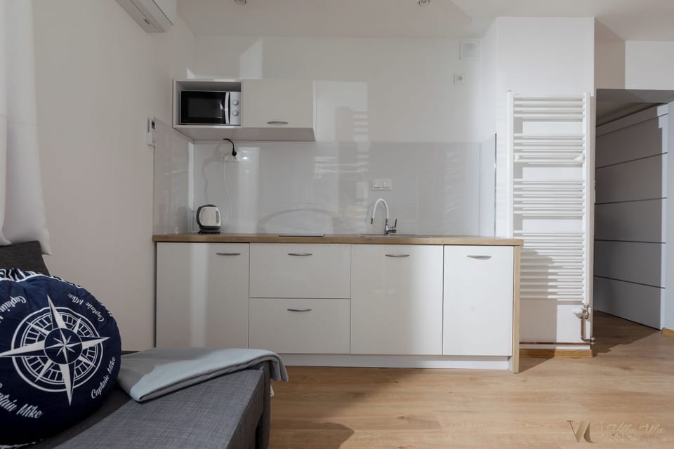 Mini-fridge, microwave, electric kettle