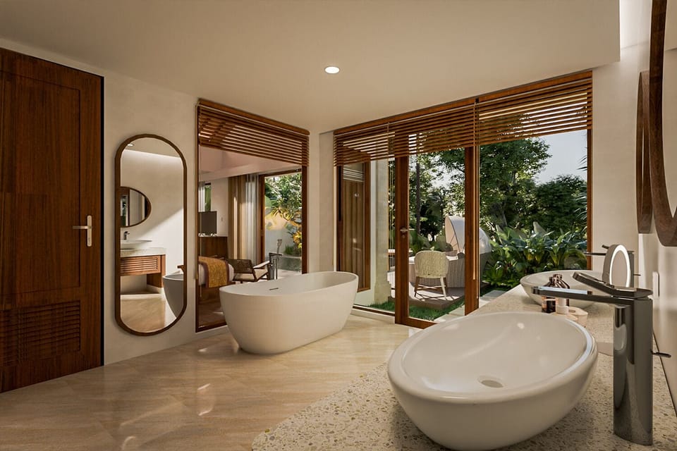 Tanadewa Pool Villa | Bathroom | Free toiletries, hair dryer, bathrobes, slippers