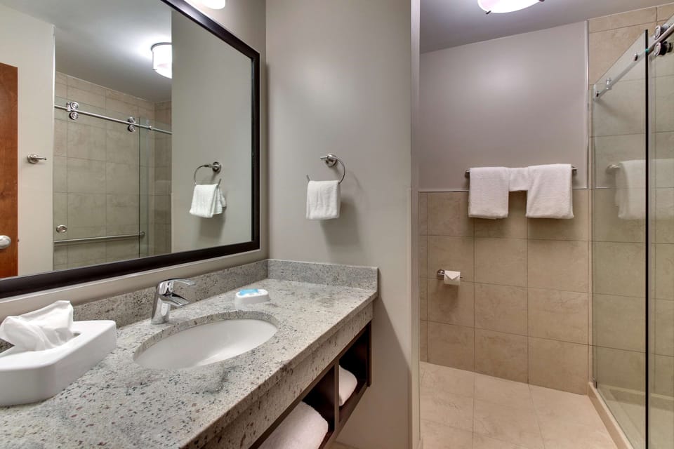 Combined shower/tub, hydromassage showerhead, free toiletries